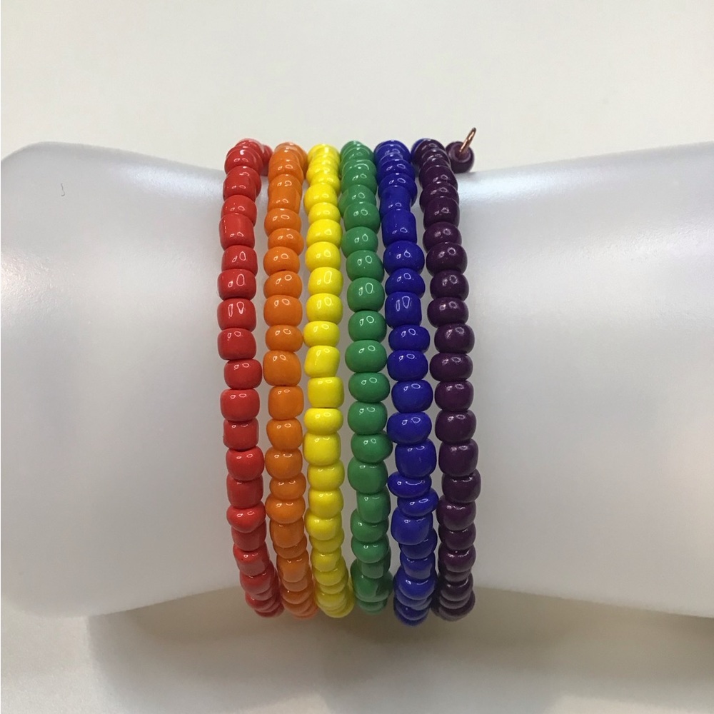 PRIDE Rainbow Bracelet Glass Seed Bead Memory Wire LGBTQIA HANDMADE NEW OOAK
